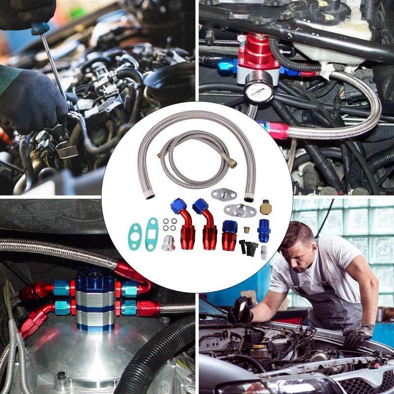 1 Set Oil Inlet Feed Line Fitting Assembly Kit Turbocharger Adapter Inlet Line Feed Line Outlet Line For Auto Vehicle Car