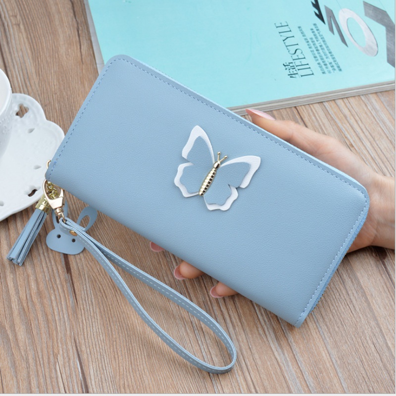 Local Stock Long Ladies Leather Wallet Zip Purse Case Phone Clutch Card Holder Women Handbag: Blue