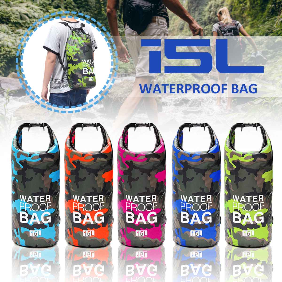 15L PVC Waterproof Dry Bag Camp Outdoor Camouflage Diving Foldable Man Women Beach Swimming Bag Rafting River Ocean backpack