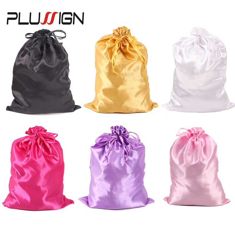 Satin--Aufbewahrungsbeutel, 25 x 35 cm, Perückenaufbewahrung, Satin--Perückentaschen, schwarz, rosa, weiche Seide, Perückentasche für Haar-Perücken-Verpackungswerkzeuge