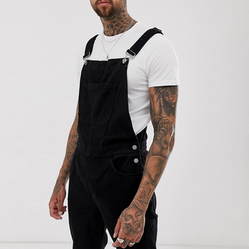 Jeans jumpsuit för herr svart jeans lång overall casual märkesbyxor herr hip hop streetwear jeans hängselbyxor