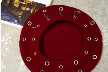 13 Color Ins Tumblr Hipster Rivet Hole & Patchwork Metal Buckle Circle Party/Club/Travel Harujuku Beret Hat: AS PHOTO 10