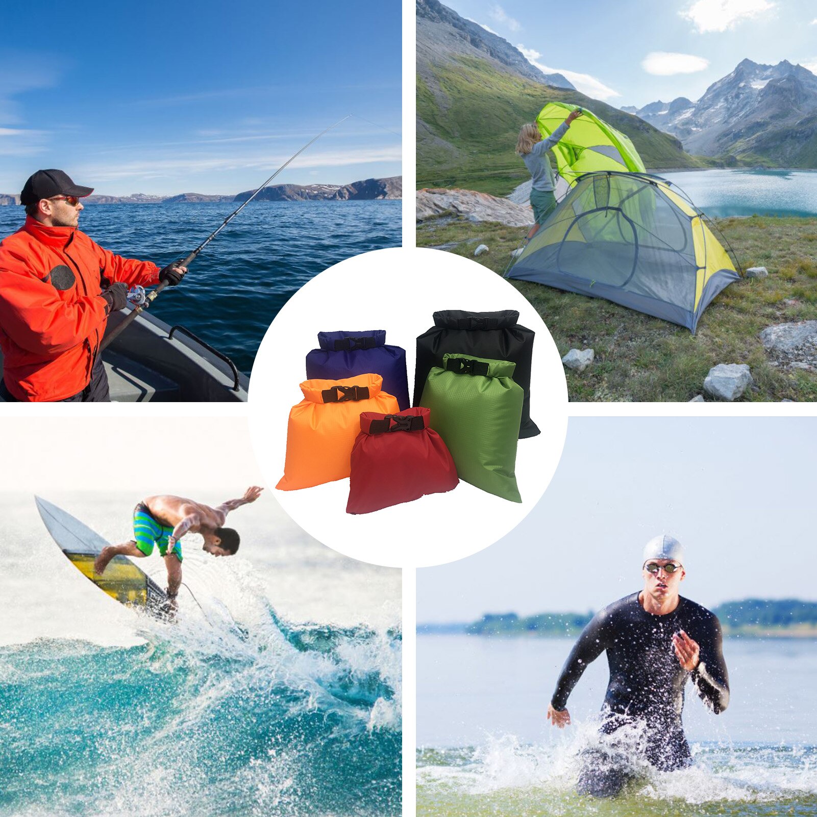 5 Pcs/Set Outdoor Swimming Waterproof Bag Camping Rafting Storage Dry Bags