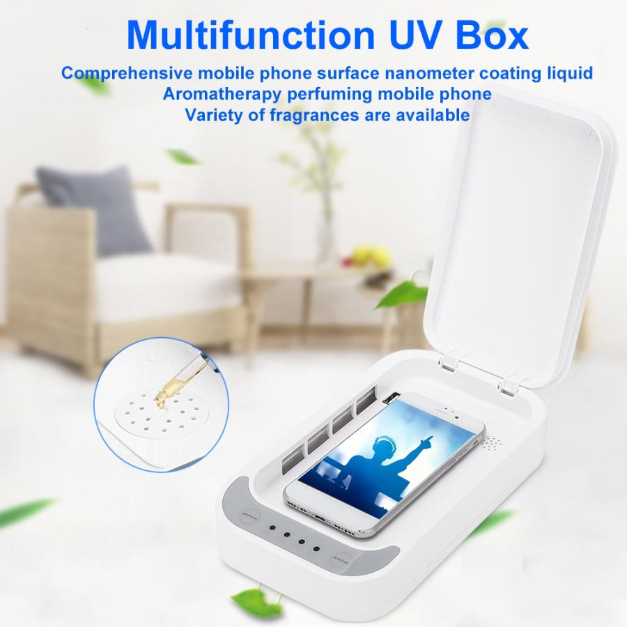 Abs bærbar ultraviolet etui stor kapacitet multifunktions aromaterapi mobiltelefon rengøring uv boks