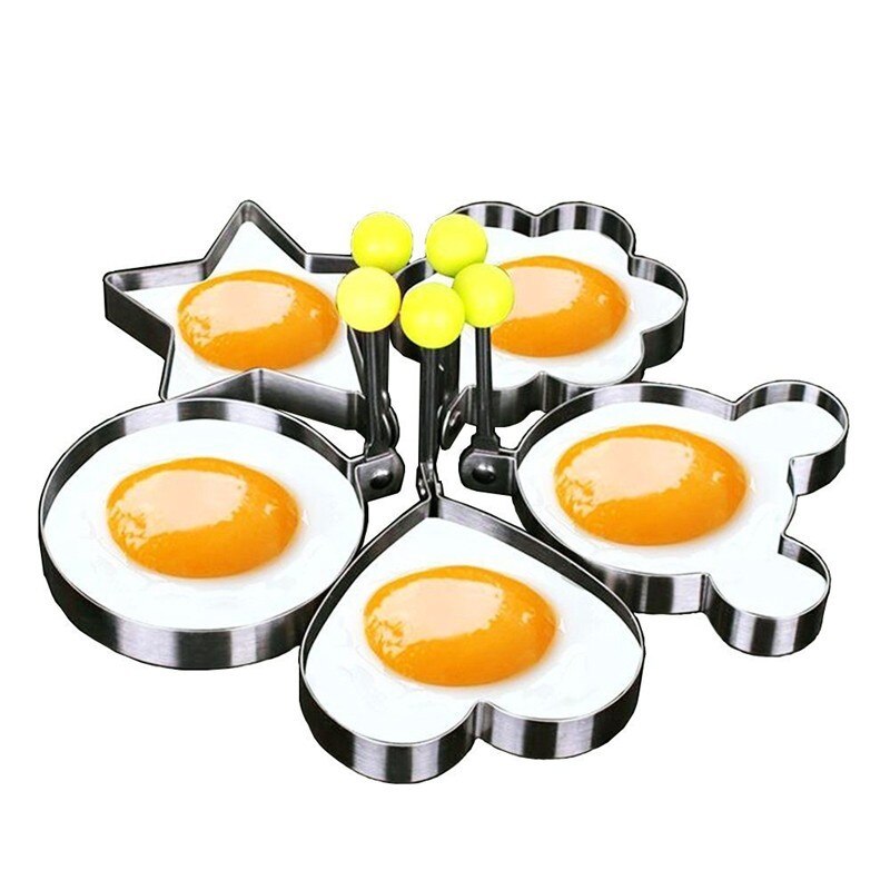 5 stk/lot eggeformer i rustfritt stål stjerne blomst hjerte sirkulære former pannekake eggeringer omelett eggeform søte frokostverktøy