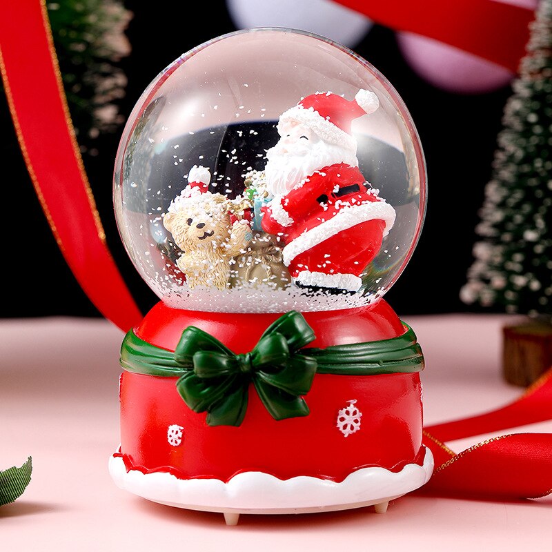 3d-light Kristallen Bol Roterende Muziek Doos, 5 Inch Cartoon Santa Serie Sneeuw Globe Glas, huwelijkscadeau (Zelf Voorzien Batterij): 5