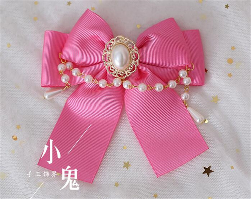 Lolita-épingle à cheveux en chaîne en perles pour femmes, accessoires pour cheveux, Cosplay, avec nœud papillon, Kawaii, accessoires pour cheveux, pince latérale B500: rose pink