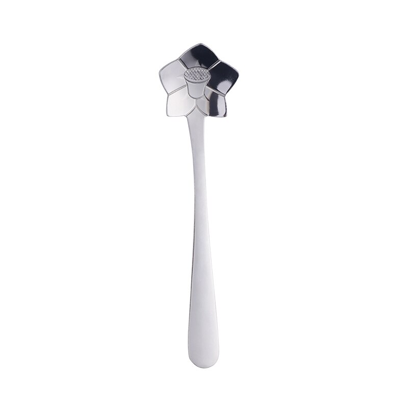 Cuillère à mélanger dorée en acier inoxydable, 2 pièces, de fleurs, petite cuillère à café, thé, sucre fantaisie Dessert cuillère à café Bar café vaisselle: 2silver