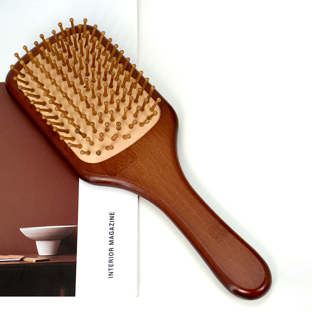 Cepillo de pelo de bambú para mujer, bolsa de aire, peines de bambú de dientes anchos, cepillo de cuero cabelludo de masaje suave, peine de barbero, herramientas de peinado de peluquería: Azul