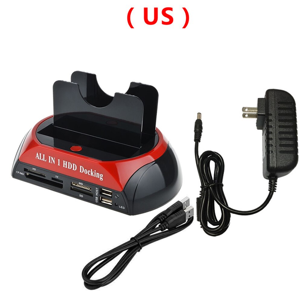 HDD Docking Station USB 2.0 Hard Drive Card Reader Hub 2.5 3.5 SATA IDE Dock Adapter: US Plug