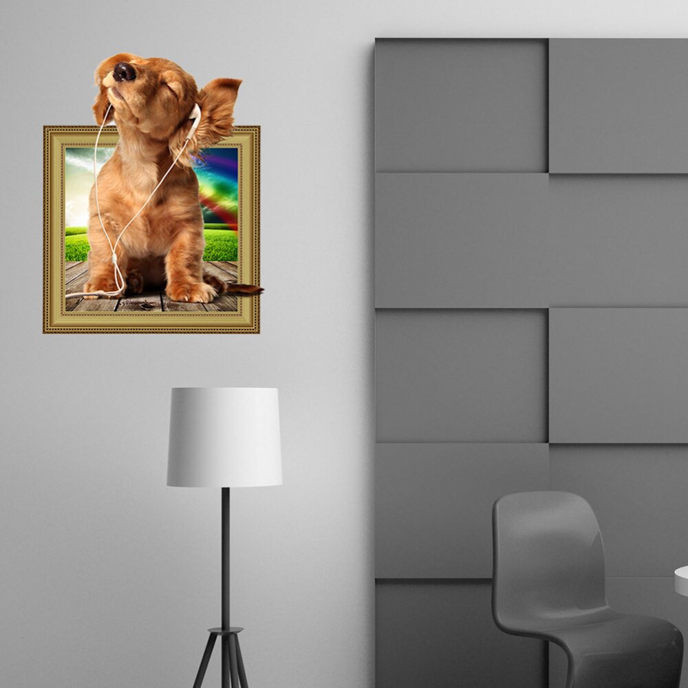 40x50cm 3D Dog Wall Sticker Removable 3D Hole Puppy Wall Decals Living Room Bedroom Decor
