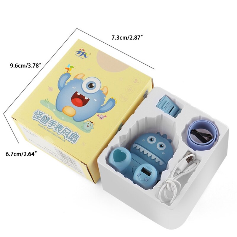 Ventilatore USB indossabile portatile mostri dei cartoni animati design orologio per bambini ventilatore supporto per telefono ventilatore USB ricaricabile 3 attrezzi per bambini