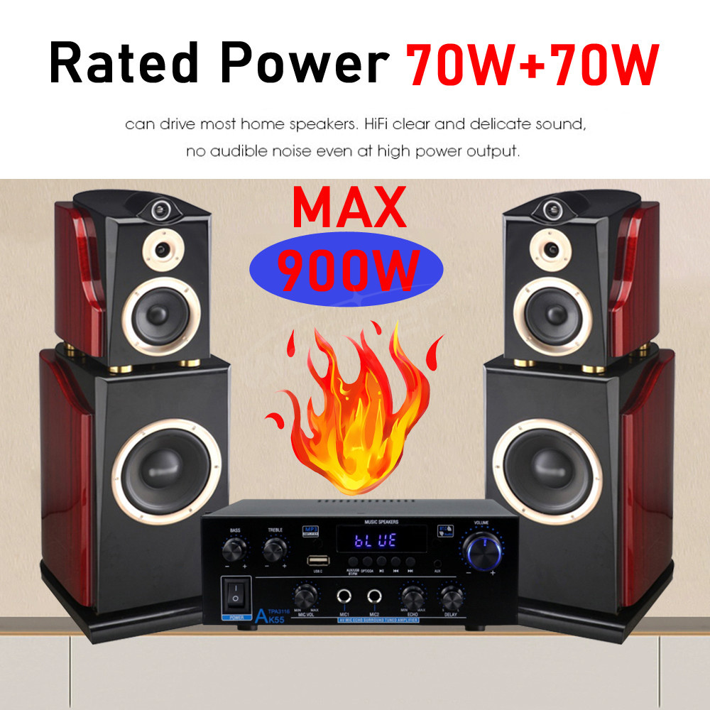 Woopker AK55 Bluetooth Amplifier HIFI Digital Sound Amp Channel 2.0 for Home Car Karaoke 110V/220V MAX 450W+450W Subwoofer