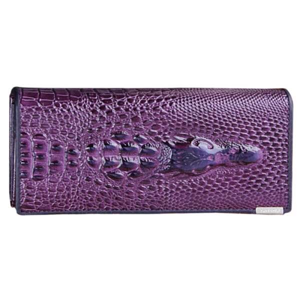 Genuine Leather 3D Embossing Alligator Ladies Crocodile Long Clutch Wallets Women Wallet Female Coin Purses Holders Brand: Purple