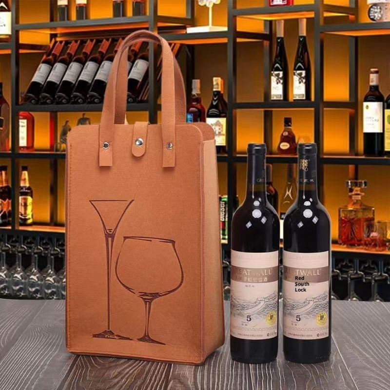 Weinflaschentasche aus Filz, doppelte Flaschen, hervorragende tragende tragbare Getränkeverpackung, Handtasche, Geschenkpapier, Aufbewahrungstasche, Wein-Einkaufstasche: Blau