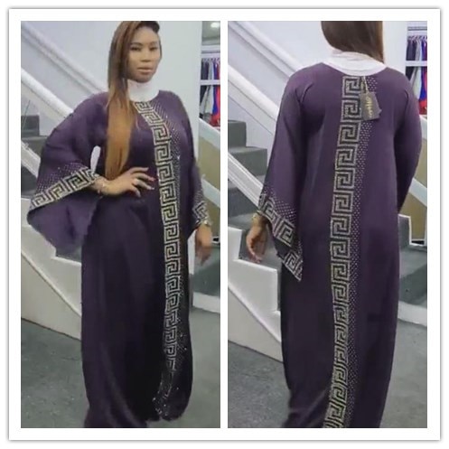 Robe Dashiki en soie à perles, à bandes, Hijab Maxi, africain, Bazin, à manches longues, Vintage, Sexy, Robe de soirée africaine: dark purple / XL