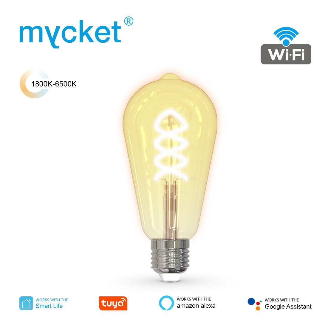 Tuya Smart Spiral Filament Bulb ST64 5.5W 1800K-6500K E27 Decorative Light Dimmable Lamp Work with Alexa Google Home