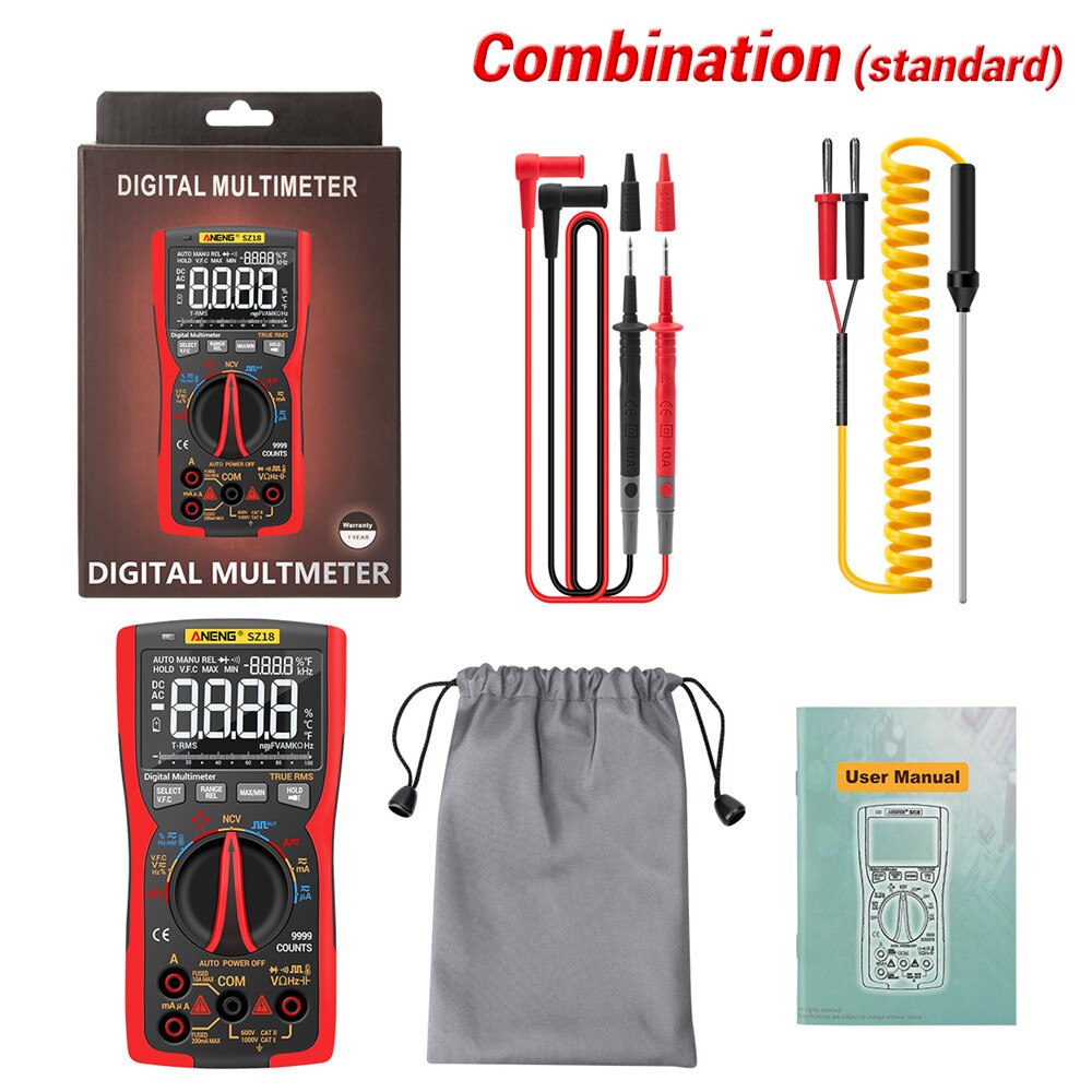 Aneng Sz18 Digital Multimeter 9999 True Rms Analog Tester Multimetro Diy Capacitor Transistor Ncv Testers Lcr Meter: SZ18 Red