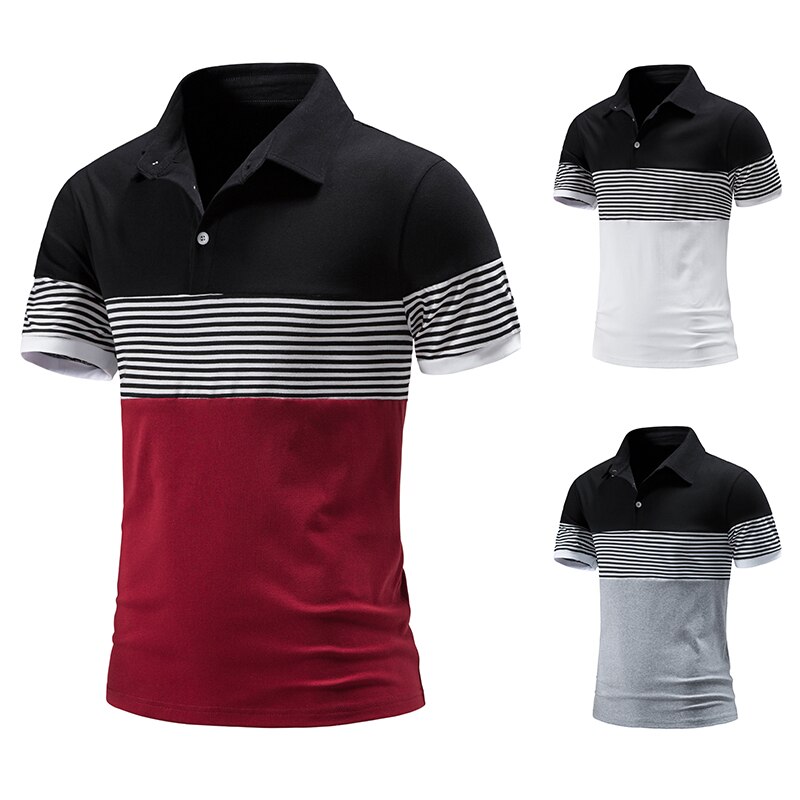 Letnie męskie Slim-Fit t-shirty moda biznesowa topy w paski lato z krótkim rękawem jakość 95% bawełniana haftowana koszula odzież męska