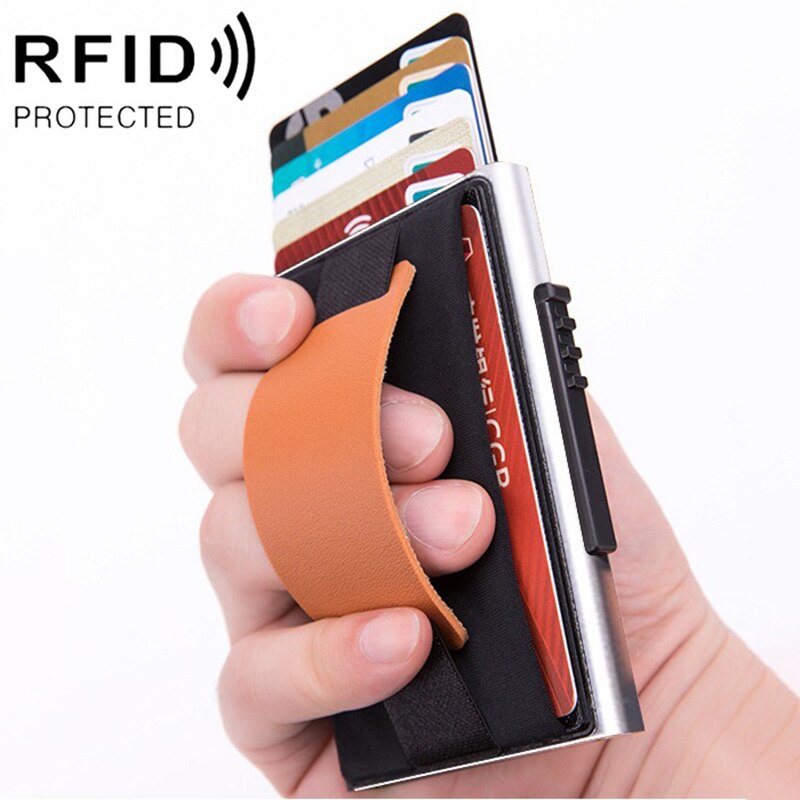 Rfid smart tegnebog kreditkortholder metal tynde slanke mænds tegnebøger passerer hemmelig pop up minimalistisk tegnebog lille sort pung: 3