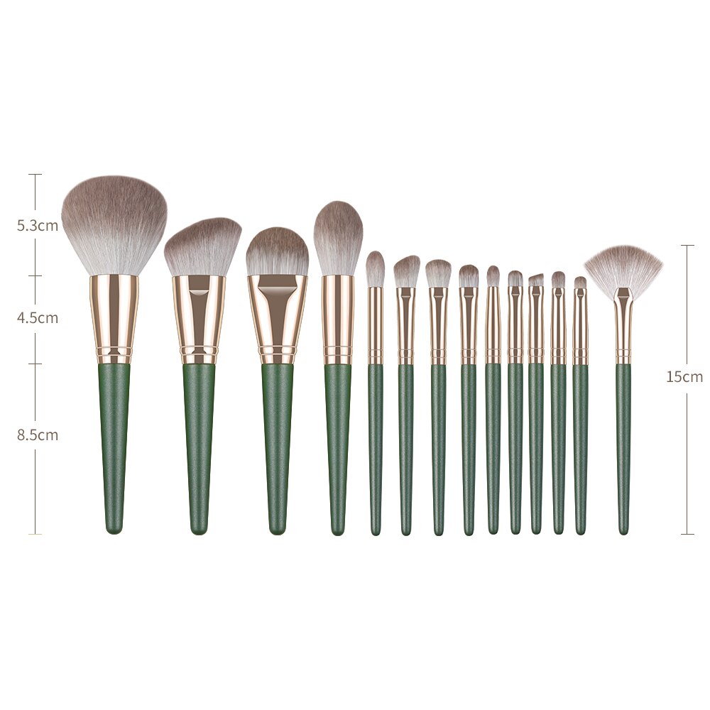 XINYAN 14pcs Makeup Brushes Set Eyeshadow Powder Green Matte Wood Handle Concealer Cosmetic Eyebrow Beauty Tool
