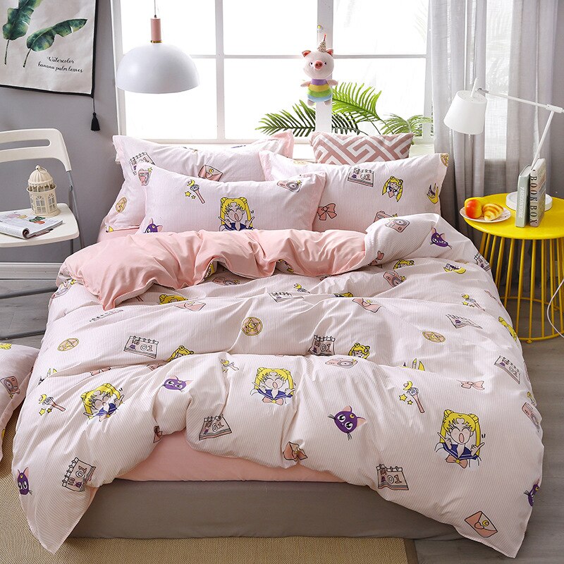 3/4Pcs Kawaii Beddengoed Sets Leuke Perzik Laken Set Met Kussensloop Voor Meisje Beddengoed Set Twin volledige Queen King Size Dekbedovertrek: 08 / Super King(2.2m bed)