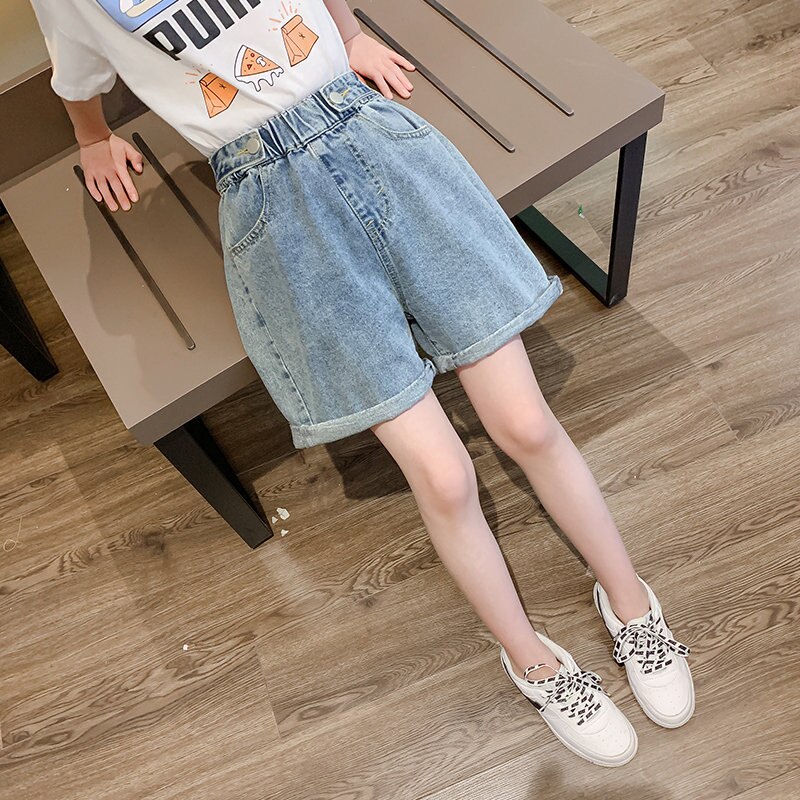 Sommarshorts knälång 4 6 8 10 12 13 år byxor barn korta jeans byxor barn flickor vida ben byxor byxor
