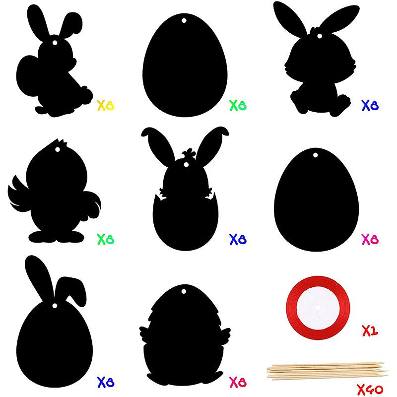 64Pcs Easter Scratch Party Supplies Easter Eggs Bunnies Chicks Scratching Cards Easter Decor Scratch DIY Crafts Parties for Kids