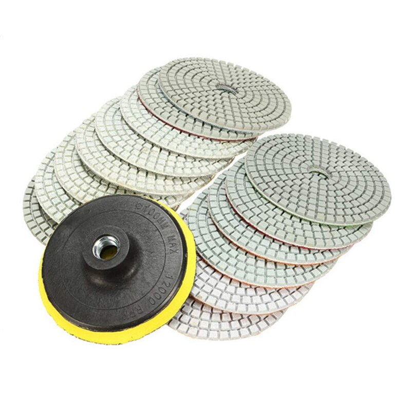 15 Stks/set 4 Inch 30-6000 Grit Diamant Polijsten Pads Met Backer Pad Rep Sticks Steen Nat Droog Graniet beton Marmer Gereedschap