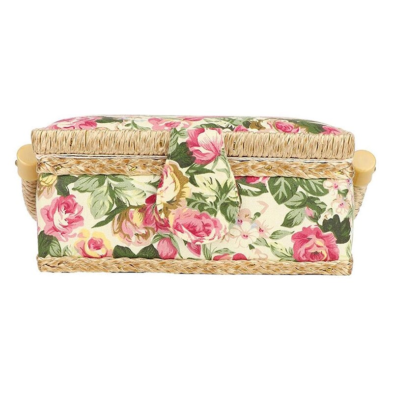 Sewing Basket, Household Fabric Craft Handmade Sewing Basket Thread Needle Organizer Household Hand-Woven Sewing Tool