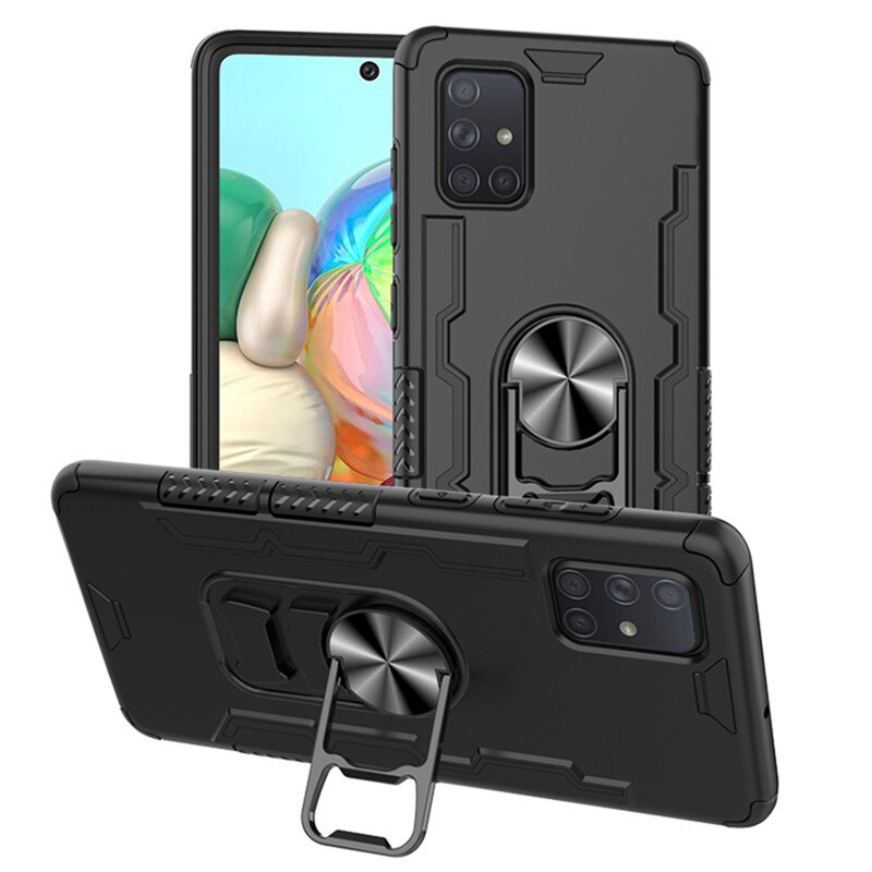 For Samsung Galaxy A51 A71 Case Car Magnetic Ring Shockproof Armor Case for Galaxy A51 A71 Stand Holder Phone Cases: For A71 / Black