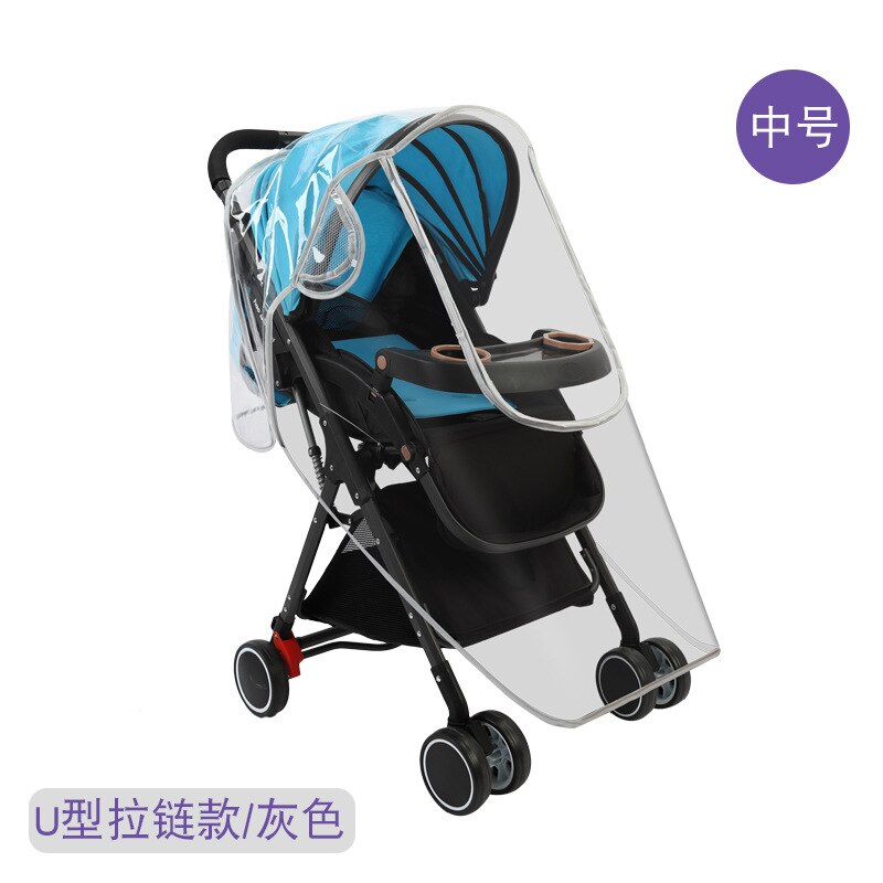 Baby Stroller Rain Cover Wind And Cold Perambulator Raincoat Transparent eva san Car Rain Cover Univers: Food Grade evau Shaped Zipper Window Medium Gray Trim
