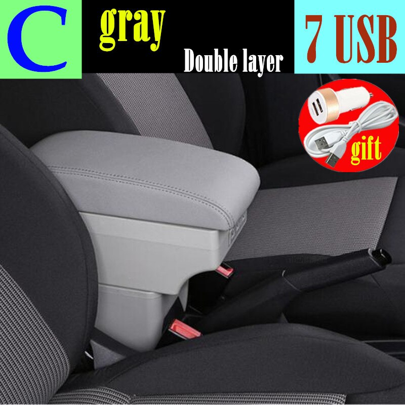 Für Seat Ibiza Armlehne Box Für Ibiza 6j Ibiza 6L Center konsole zentralen Speicher inhalt Lagerung box mit USB LED produkte Arm Rest: C style gray