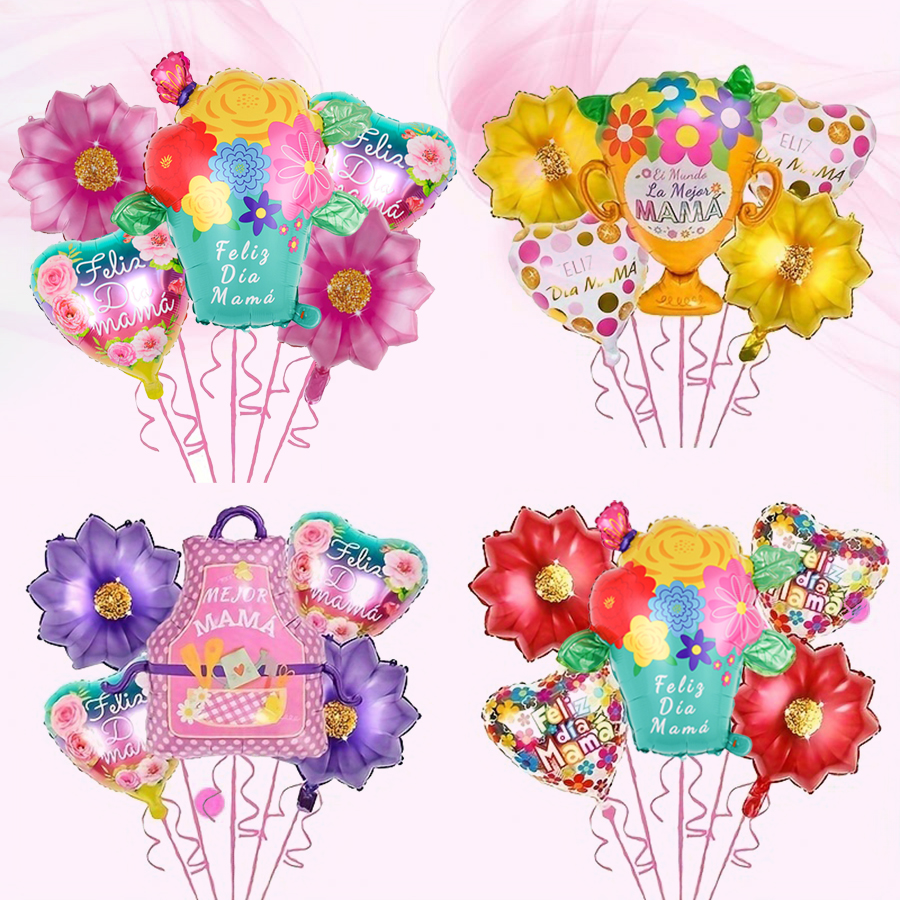 Conjunto de balões para decoração de dia das mães, 5 peças, cesta de flores de girassol, troféu, decoração de casa