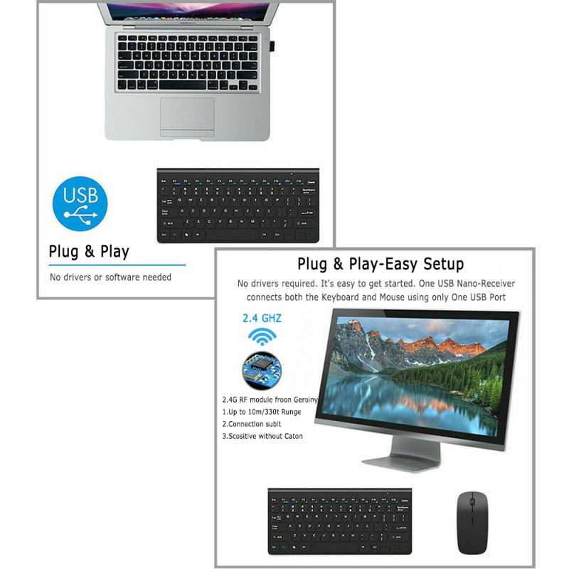2.4G Ultradunne Draadloze Toetsenbord En Muis Combo Set Mini Bluetooth Geruisloze Ergonomisch Toetsenbord Voor Pc Tablet Computer