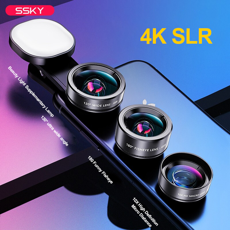 Fisheye Lens Three-in-one Set Wide-angle Mobile Phone Lens Shooting External HD Camera Universal Fill Light Macro
