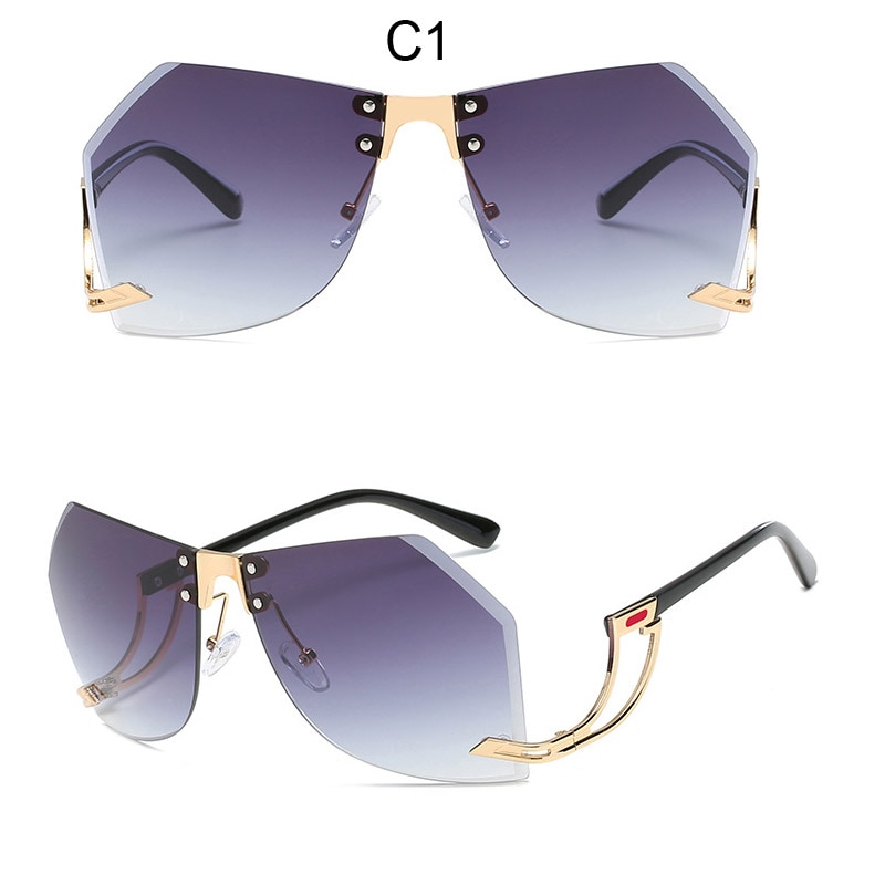 Uregelmæssige kantløse solbriller kvinder mærke legeringsramme oversize gradient solbriller kvindelige klare nuancer: 1
