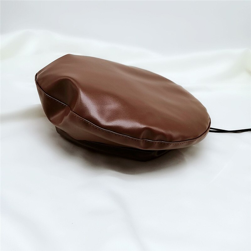 Nowe damskie berety PU skórzany beret osobowość ośmioboczna czapka dorywczo wdzięku beret czapka stylowe czapki artysty: kawa