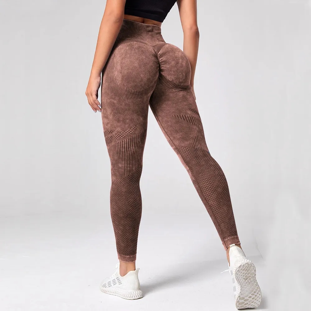 Women Leggings Washing Yoga pants Bubble Butt Push Up Fitness Legging High Waist Scrunch Tight Mujer Gym Seamless Legging: M / Beige