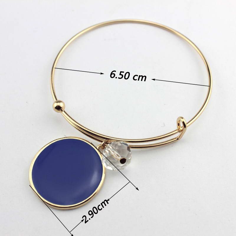 Monogramm Blanks Charm Emaille Flache Runde Disc Armreif Armband Einstellbar: B1923-Gold Blue