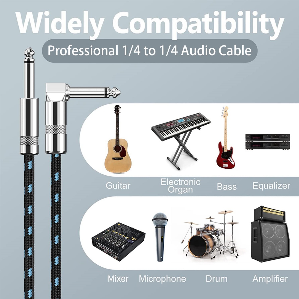 Electric Guitar Cable Braided 1/4 ft Jack 90 Degree TS 6.5mm Audio Mono Cable Bass Electric Box Audio Cable Noise Reduction Cabl