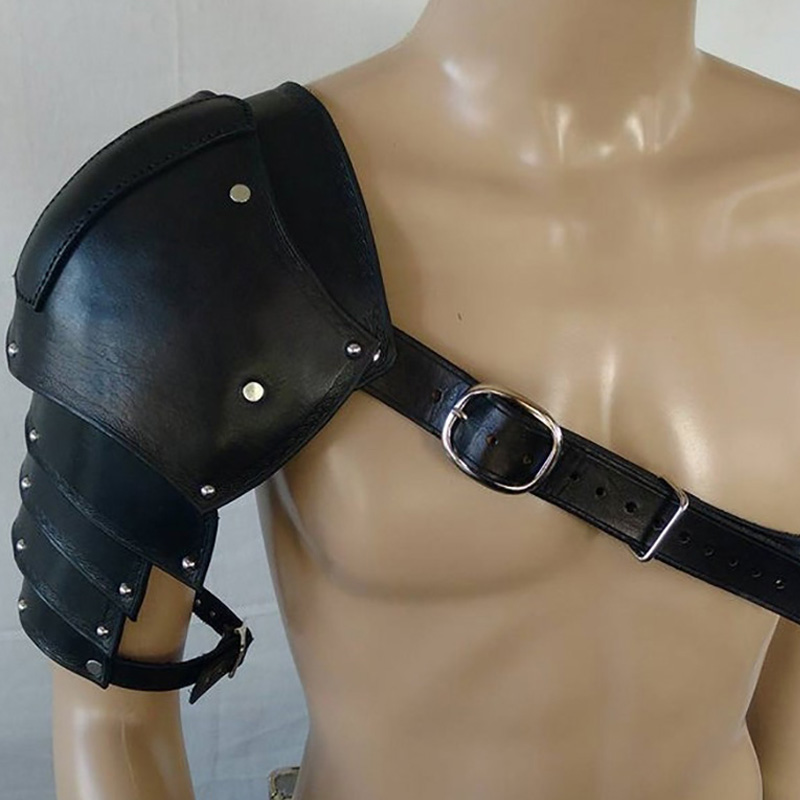 Armadura de hombro de cuero Steampunk Medieval, gladiador vikingo, caballero samurái, disfraz de Cosplay, paulders góticos, cinturón de pecho, Spaulders: Negro