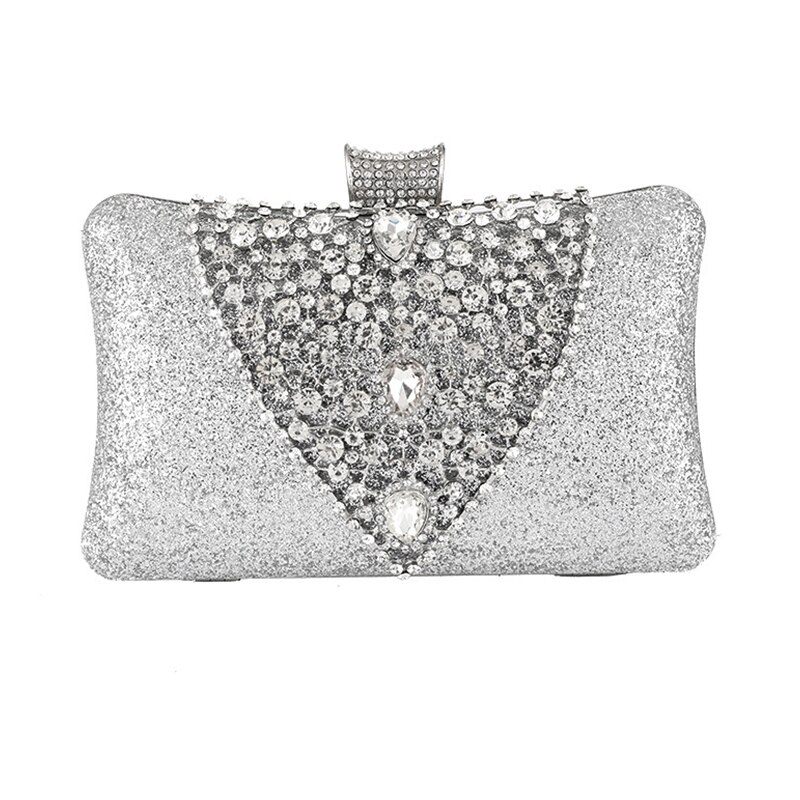 Women's Wedding Clutch Bag Luxury Crystal Mini Ladies Handbag Gold Silver Evening Clutch Purse Sequin Shoulder Bag Bolsa ZD1549: Silver