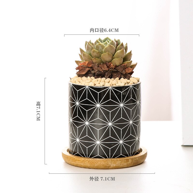 Nordic Geometric Pattern Ceramic Succulent Pot Straight Simple Black and White Home Decoration Succulent Small Potted Plant: B