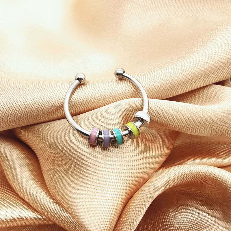 Anxiety Ring Adjustable Opening Women Men Fidget Ring With Bead Worry Stress Relief Jewelry For Female Stacking Finger Rings: RING1258-10-2