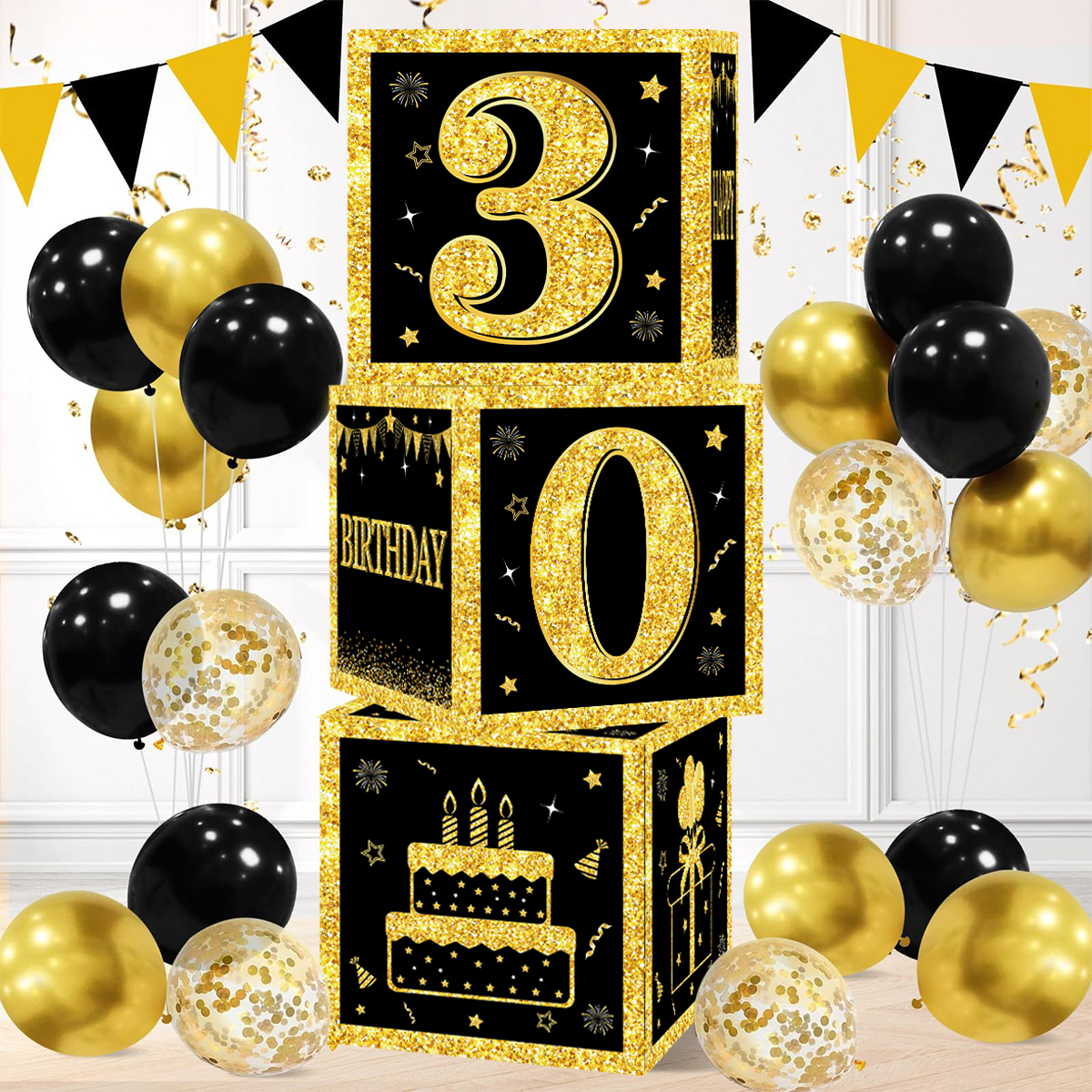 Gold Black Birthday Number Boxes 18 30 40 50 60 Years Old Birthday Paper Boxes Decoration Adult Birthday Party Decoration