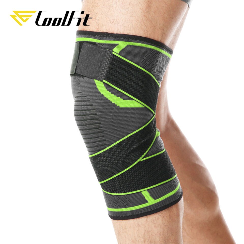 CoolFit 1PCS Sport Knie Unterstützung Einstellbare Knee Brace Pads Fitness Sport Knie Protector Bandage mit Strap Knie Hülse: Green / XL