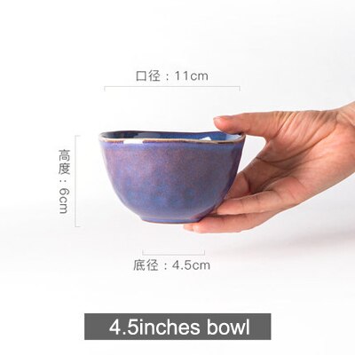 Household bowl and plate combination set simple retro ceramic tableware noodle salad bowl Steak cake dessert plates