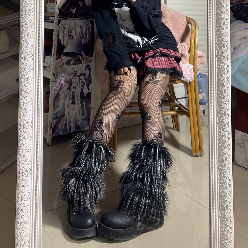 Calentadores de piernas peludos rosas Y2K Punk gótico calentadores de piernas de piel sintética cubiertas de botas señora lindo Jk hasta la rodilla Hipster calcetín cálido calcetines de