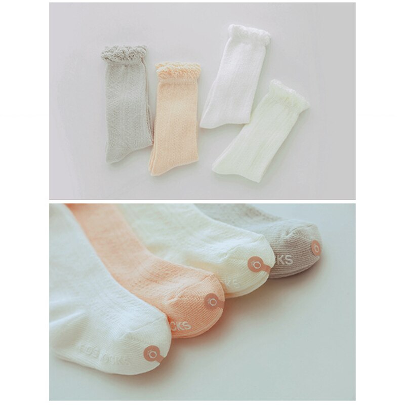 Baby pige sommer stil shift mesh tynde babystrømper blonder løs lim skridsikker baby over knestrømper anti-myg